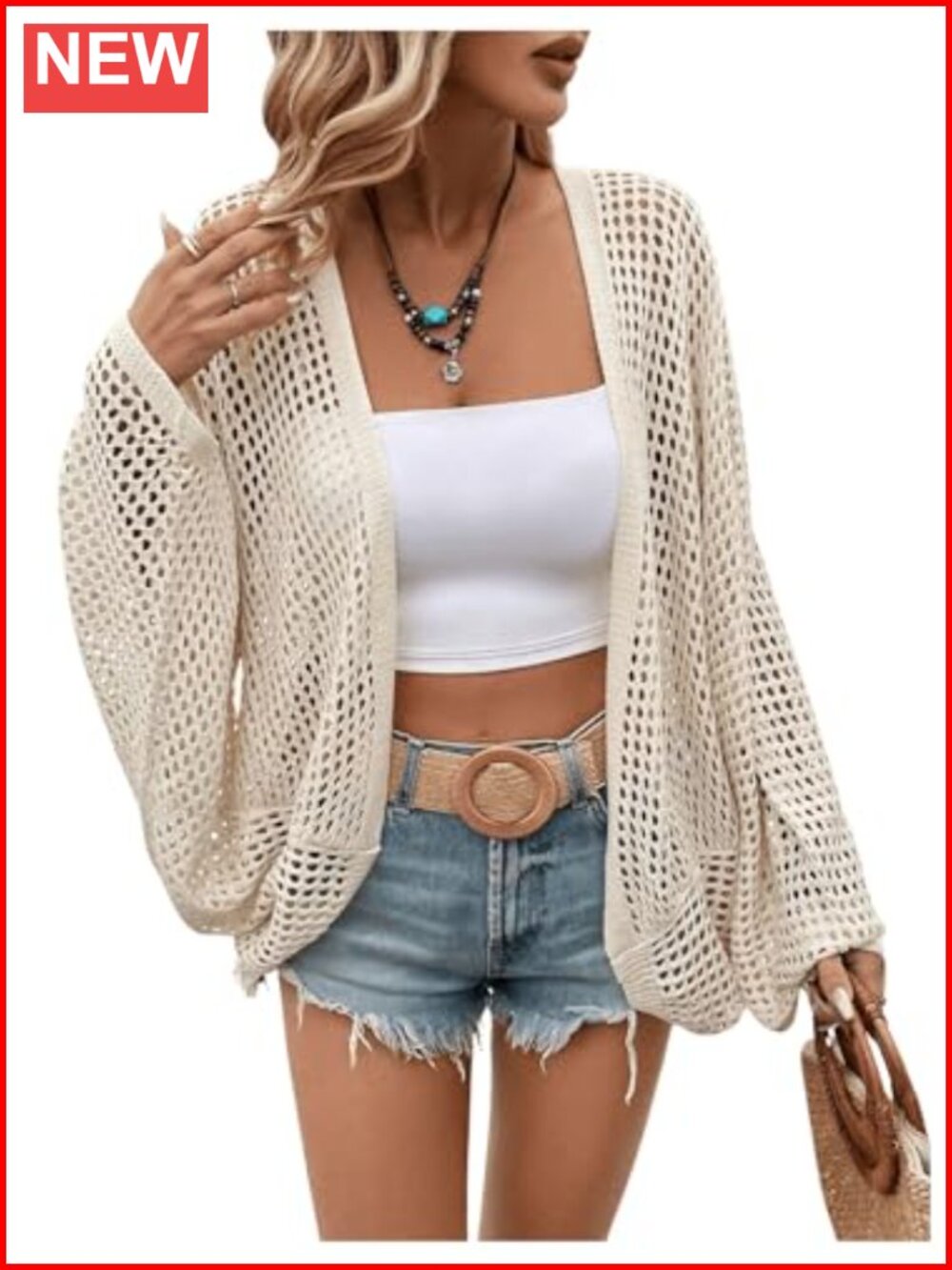 Lightweight Crochet Cardigan Sheer Beach Cover Up Oversized Open Front